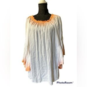 Elan White Gauze Top‎ Peach Accents Bell Sleeves Can wear off shoulder One Size